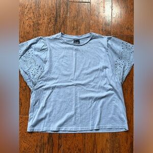 GAP Women's Light Blue Eyelet Sleeve Tee